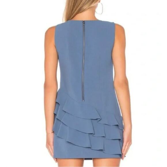 Alice + Olivia Women's sz 8 Clive Asymmetric Ruffle Dress Dusty Blue Midi - Picture 2 of 10